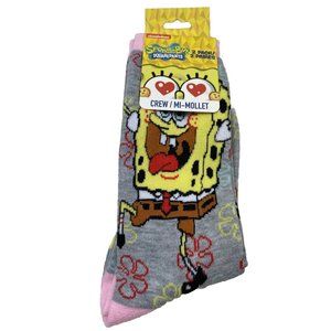 Spongebob Socks ladies New 1 Pack Crew Socks 2 Pairs In Pack